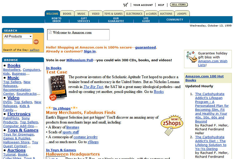 Так выглядел сайт Amazon в 1999 году