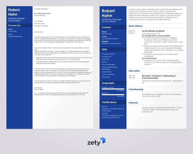 matching set of resume and cover letter