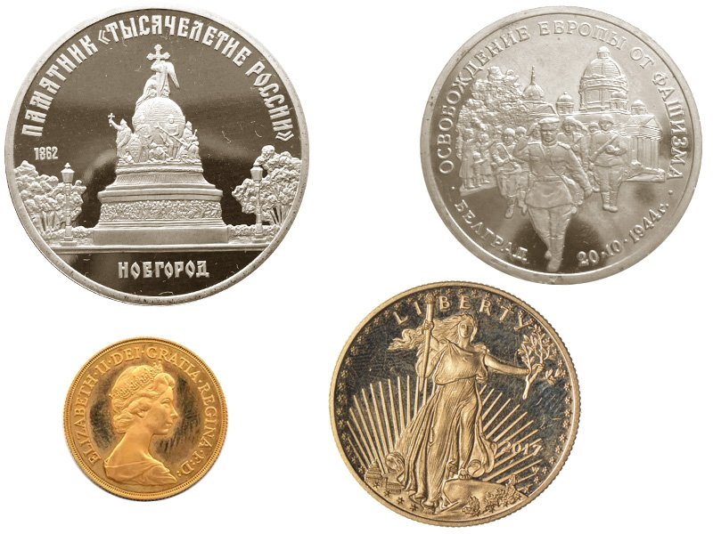 Полированные монеты различной степени сохранности