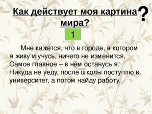 Как действует моя картина мира? Мне кажется, что в городе, в котором я живу и