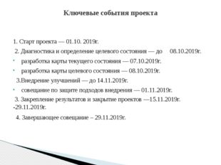 1. Старт проекта — 01.10. 2019г. 2. Диагностика и определение целевого состоя