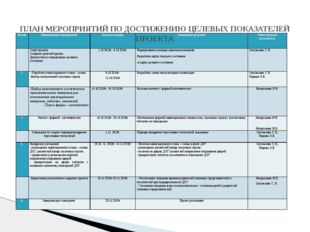 ПЛАН МЕРОПРИЯТИЙ ПО ДОСТИЖЕНИЮ ЦЕЛЕВЫХ ПОКАЗАТЕЛЕЙ ПРОЕКТА   № п/п Наименова