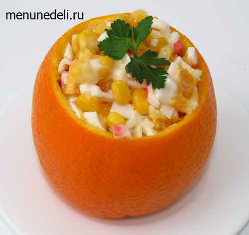 Как приготовить салат с апельсинами и крабовыми палочками