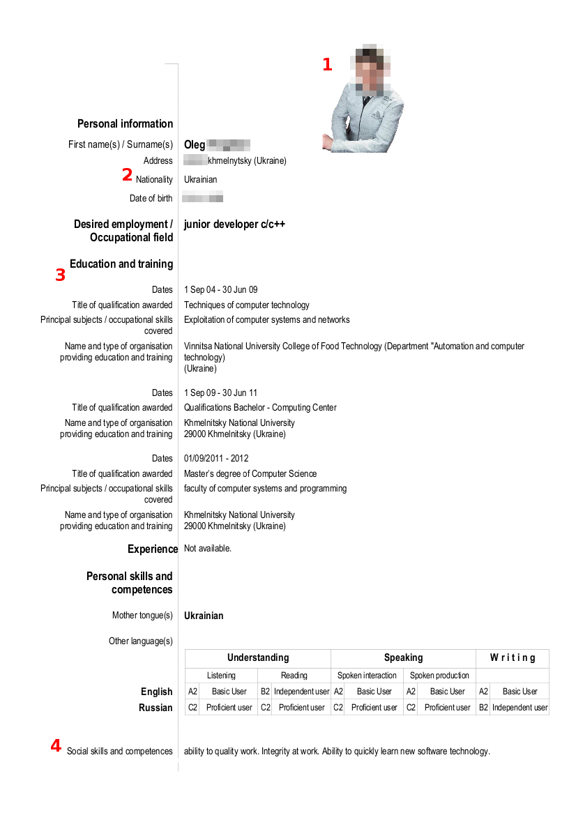 Резюме на работу айтишника образец