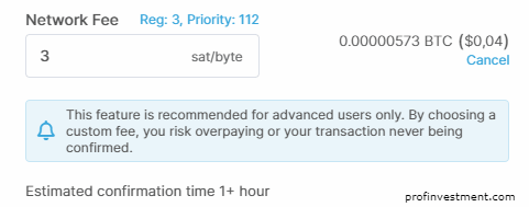 комиссия за перевод криптомонет