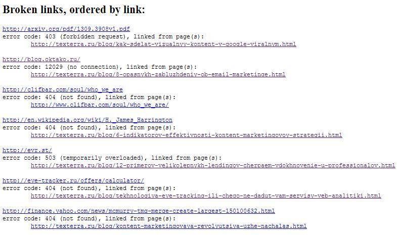 Битые ссылки на нашем сайте