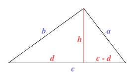 S={1 \over 2}ab\sin \gamma ={\sqrt {p(p-a)(p-b)(p-c)}},