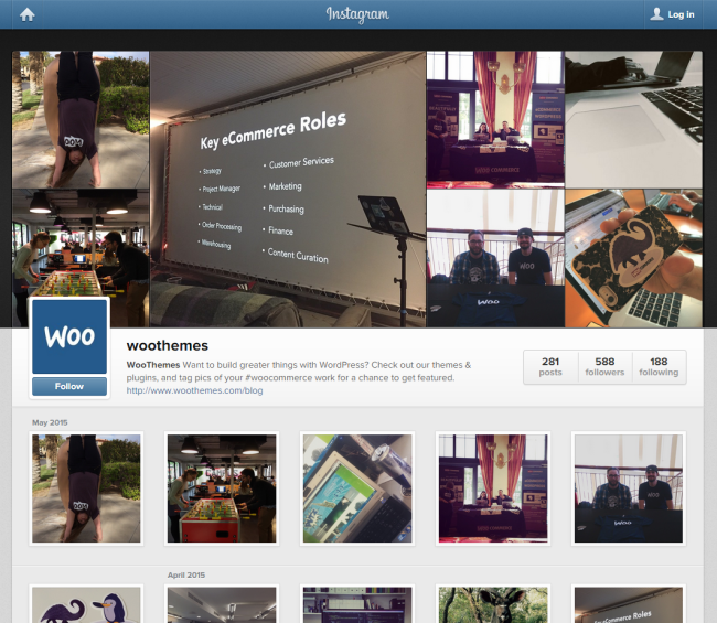 What the WooThemes Instagram looks like online.