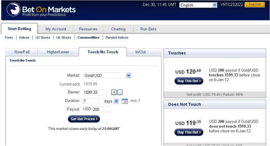 Example of a binary options trade